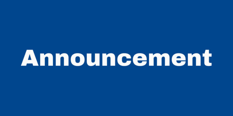 Announcement in white text on a blue background.
