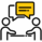 Yellow speech bubble icon with horizontal lines on a black background. Yellow speech bubble icon with horizontal lines on a black background.
