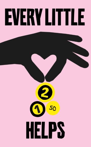 Hand making heart shape over coins labeled 2, 1, & 50. Text: 